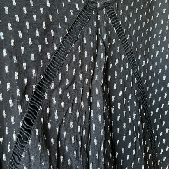 Amuse Society Women Tunic Top Blouse XS Black Silver Thread 3/4 Sleeve Tie Boho - Picture 7 of 16